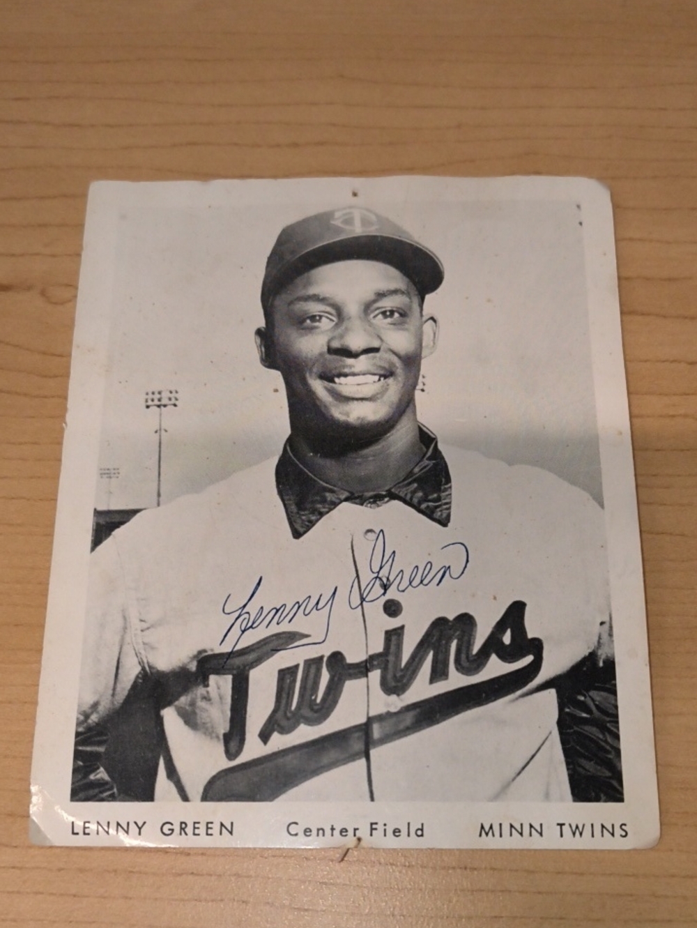 Vtg MLB Minnesota Twins Lenny Green Center Field Autographed Picture w Note Rare